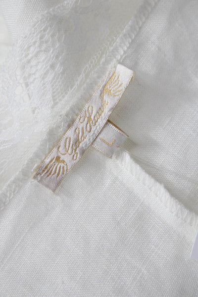 Gold Hawk Womens Kimono Linen V-Neck Long Sleeve Blouse White Size L