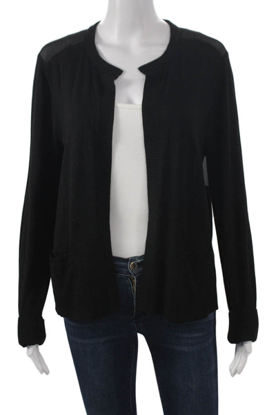 Halston Womens Black Viscose Cardigan Long Sleeve Round Neck Size L
