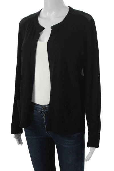 Halston Womens Black Viscose Cardigan Long Sleeve Round Neck Size L