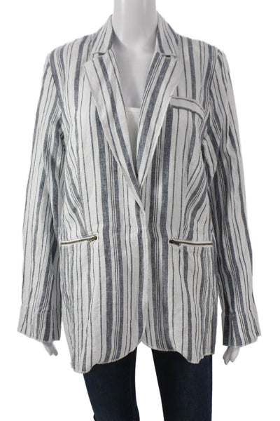 Michael Stars Women Striped Linen Blazer White Long Sleeve Snap Nautical Size L