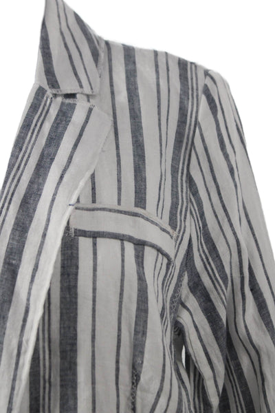 Michael Stars Women Striped Linen Blazer White Long Sleeve Snap Nautical Size L