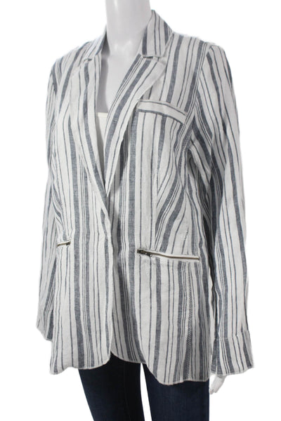 Michael Stars Women Striped Linen Blazer White Long Sleeve Snap Nautical Size L