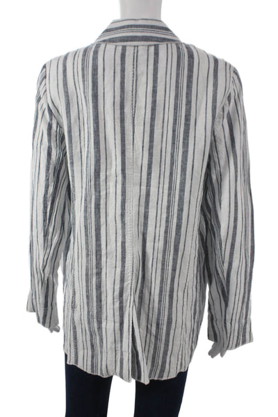 Michael Stars Women Striped Linen Blazer White Long Sleeve Snap Nautical Size L