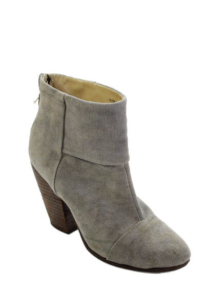 Rag & Bone Womens Back Zip Block Heel Canvas Booties Gray Brown Size 39