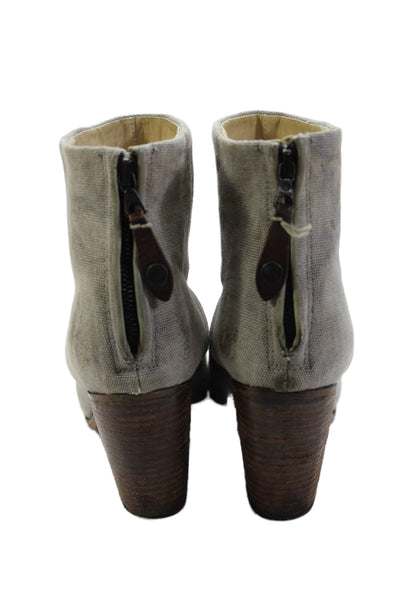 Rag & Bone Womens Back Zip Block Heel Canvas Booties Gray Brown Size 39
