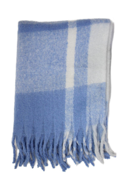 Shiraleah Womens Fringe Trim Knit Striped Cozy Scarf Blue White 78"x26"