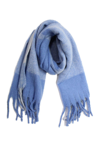 Shiraleah Womens Fringe Trim Knit Striped Cozy Scarf Blue White 78"x26"