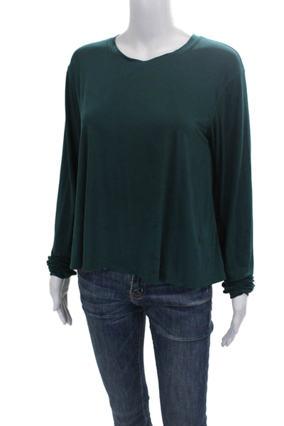 Lululemon Women Basic T-Shirt Long Sleeve Crew Neck Green Modal Size 4