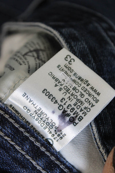 AG Adriano Goldschmied Mens Straight Blue Jeans Button Fly Cotton Blend Size 33