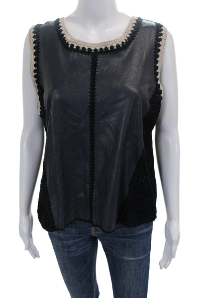Melissa Nepton Women Sleeveless Black Cotton Blouse Button Round Neck Size L