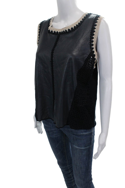 Melissa Nepton Women Sleeveless Black Cotton Blouse Button Round Neck Size L