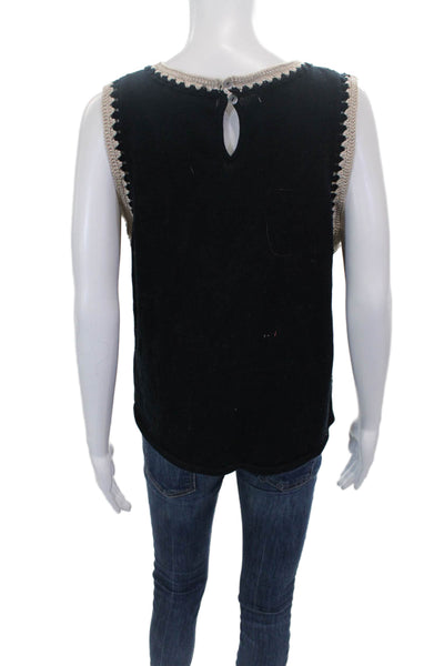 Melissa Nepton Women Sleeveless Black Cotton Blouse Button Round Neck Size L