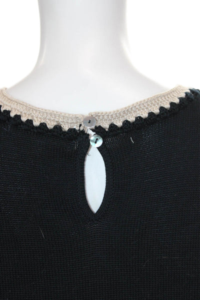 Melissa Nepton Women Sleeveless Black Cotton Blouse Button Round Neck Size L