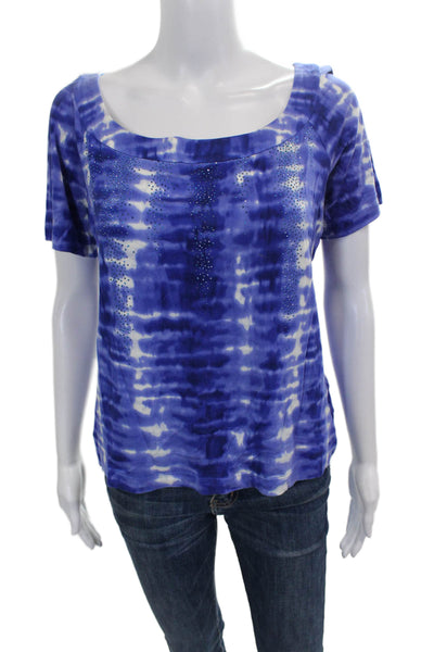 St. John Womens Basic Tie-Dye Blue Scoop Neck Rayon T-Shirt Short Sleeve Size M