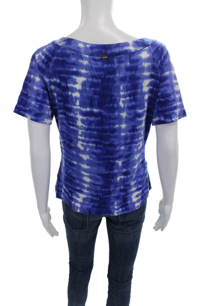 St. John Womens Basic Tie-Dye Blue Scoop Neck Rayon T-Shirt Short Sleeve Size M