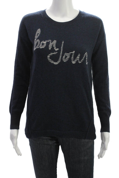Moon & Meadow Womens Pullover Cashmere Crew Neck Blue Sweater Size XS