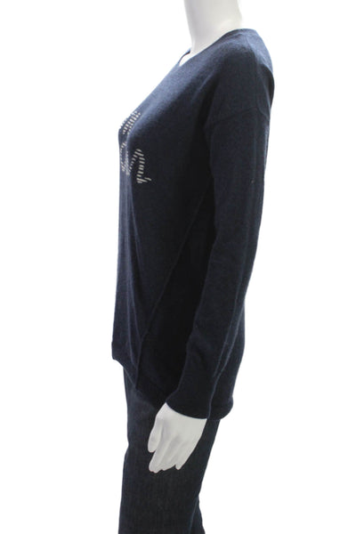 Moon & Meadow Womens Pullover Cashmere Crew Neck Blue Sweater Size XS