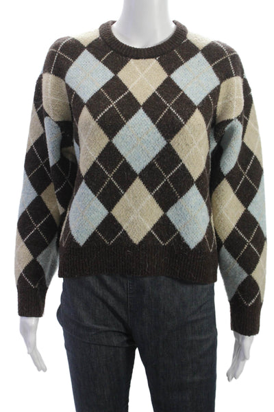 Zara Childrens Girls Argyle Print Crew Neck Sweater Multi Colored Size 13-14