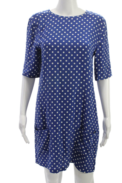Equipment Femme Women Shift Dress Blue Polka Dot Short Sleeve Size S