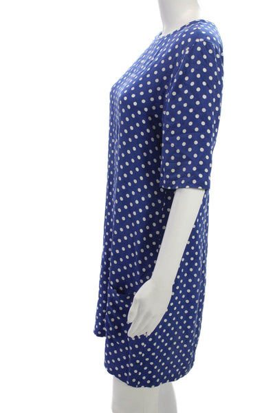 Equipment Femme Women Shift Dress Blue Polka Dot Short Sleeve Size S