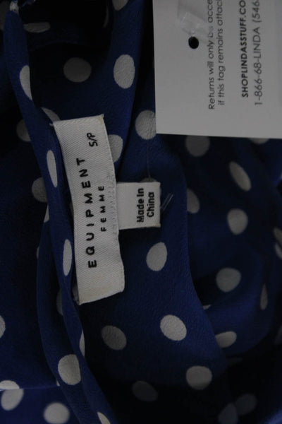 Equipment Femme Women Shift Dress Blue Polka Dot Short Sleeve Size S
