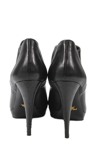 Prada Womens Leather Pleated Detail Heeled Ankle Boots Black Size 8