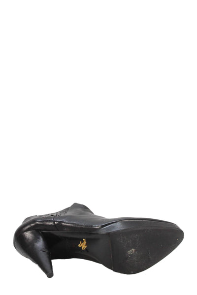 Prada Womens Leather Pleated Detail Heeled Ankle Boots Black Size 8