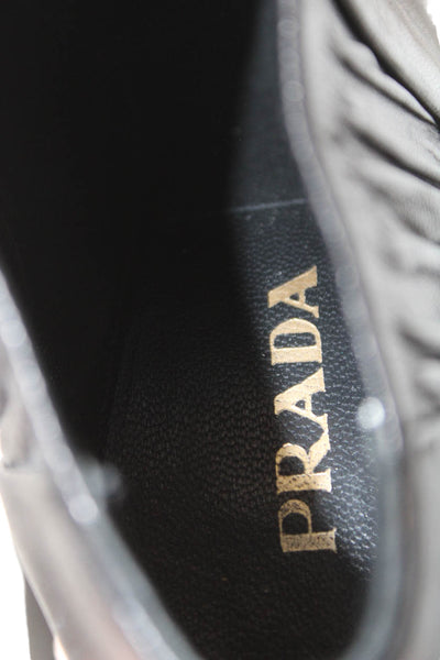Prada Womens Leather Pleated Detail Heeled Ankle Boots Black Size 8
