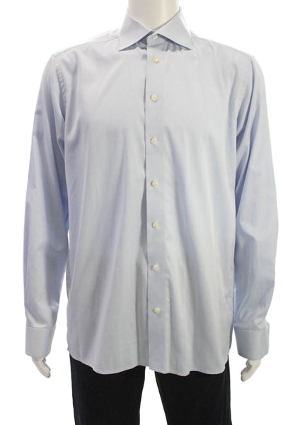 Eton Mens Blue Cotton Blend Dress Shirt Long Sleeve Cuff Size 16