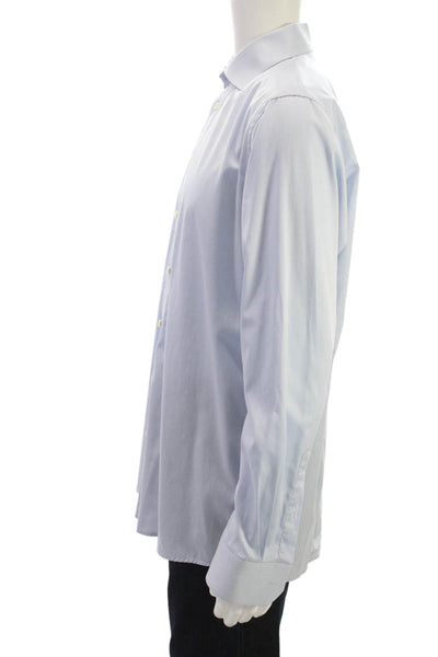 Eton Mens Blue Cotton Blend Dress Shirt Long Sleeve Cuff Size 16