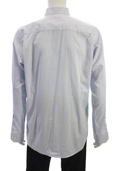 Eton Mens Blue Cotton Blend Dress Shirt Long Sleeve Cuff Size 16