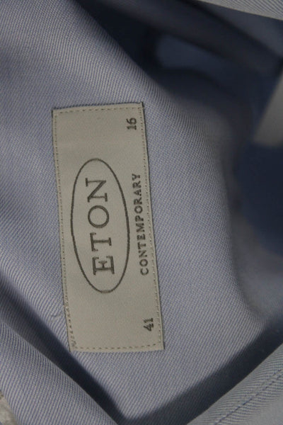 Eton Mens Blue Cotton Blend Dress Shirt Long Sleeve Cuff Size 16