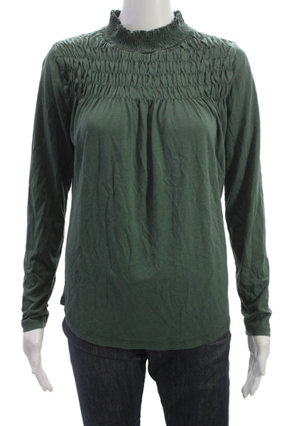Sundance Womens Green Mock Neck Long Sleeve Basic Blouse Lyocell Cotton Size S