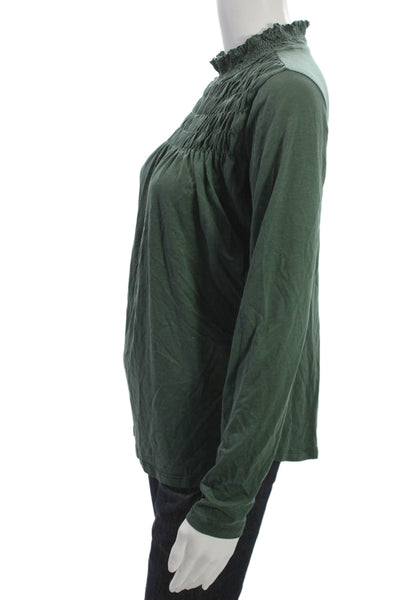 Sundance Womens Green Mock Neck Long Sleeve Basic Blouse Lyocell Cotton Size S