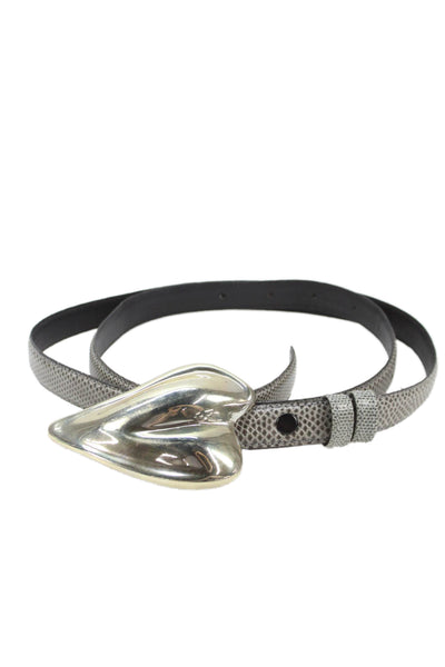 Jeff Deegan Designs Womens Skinny Width Lizard Skin Heart Buckle Belt Gray Small