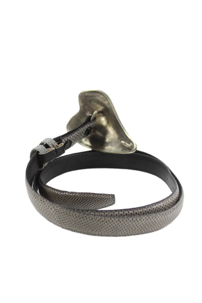 Jeff Deegan Designs Womens Skinny Width Lizard Skin Heart Buckle Belt Gray Small