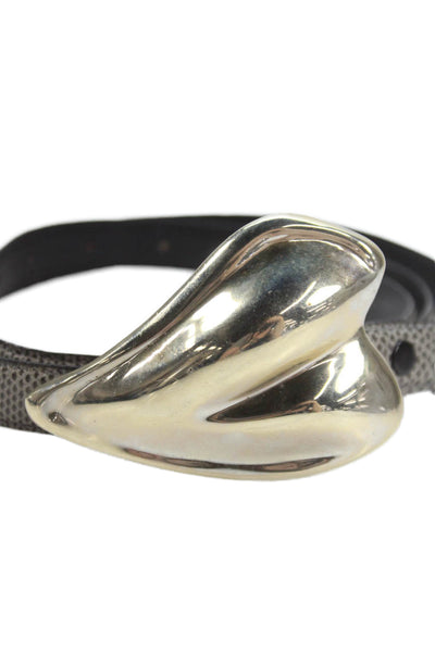 Jeff Deegan Designs Womens Skinny Width Lizard Skin Heart Buckle Belt Gray Small
