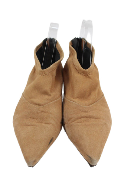 Roger Vivier Womens Back Zip Pointed Toe Suede Ankle Boots Brown Size 38.5