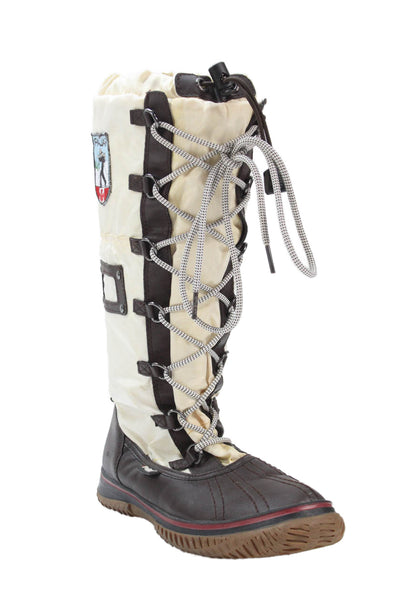 Pajar Womens Lace Up Side Logo Canvas Waterproof Boots White Brown Size 8-8.5