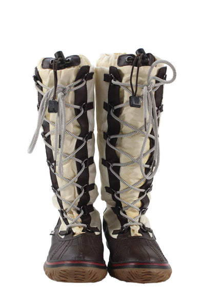 Pajar Womens Lace Up Side Logo Canvas Waterproof Boots White Brown Size 8-8.5