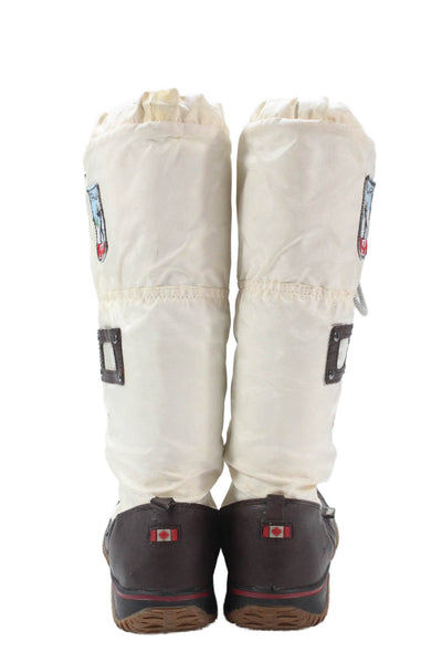 Pajar Womens Lace Up Side Logo Canvas Waterproof Boots White Brown Size 8-8.5