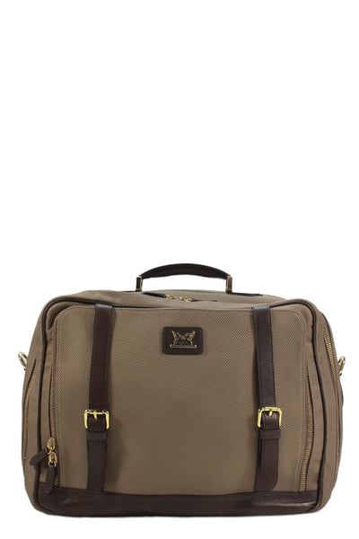 Mariana Antinori Mens Leather Trim Canvas Logo Large Briefcase Bag Brown