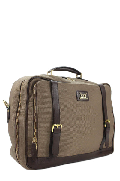 Mariana Antinori Mens Leather Trim Canvas Logo Large Briefcase Bag Brown