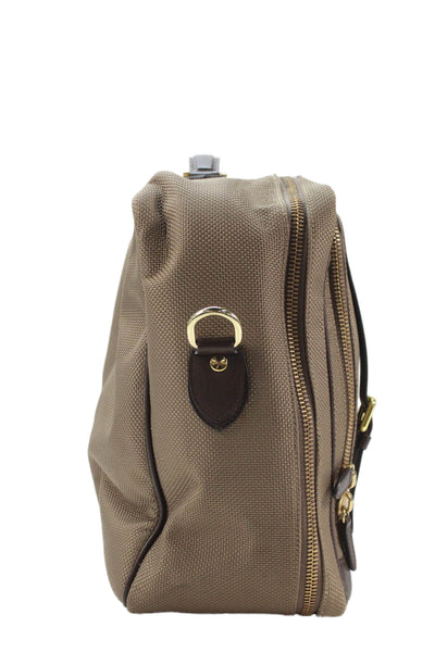 Mariana Antinori Mens Leather Trim Canvas Logo Large Briefcase Bag Brown