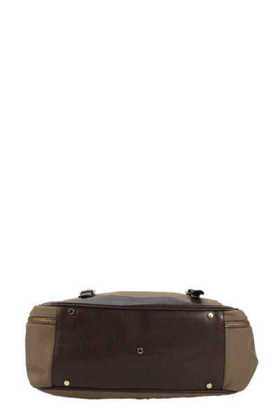 Mariana Antinori Mens Leather Trim Canvas Logo Large Briefcase Bag Brown