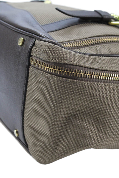 Mariana Antinori Mens Leather Trim Canvas Logo Large Briefcase Bag Brown
