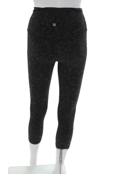Lululemon Women Black Animal Print Capri Leggings Polyester Blend Size 4