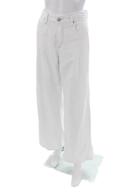 Amo Women Wide-Leg Jeans White Cotton Button Size 28
