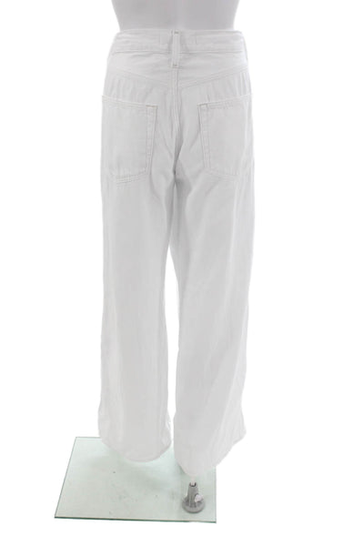Amo Women Wide-Leg Jeans White Cotton Button Size 28