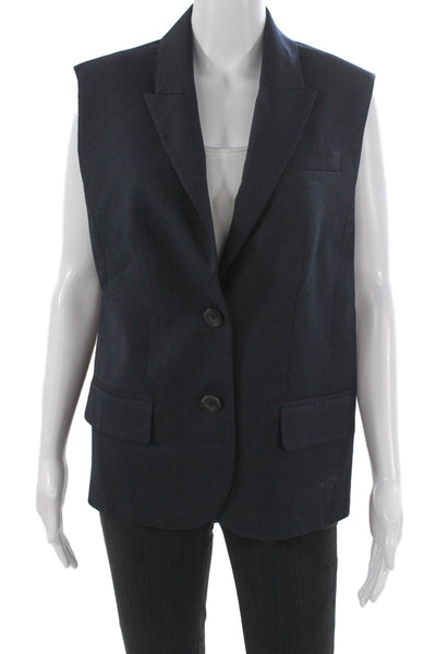 Marissa Webb Womens Basic Jacket Vest Blue Button Polyester Sleeveless Size S